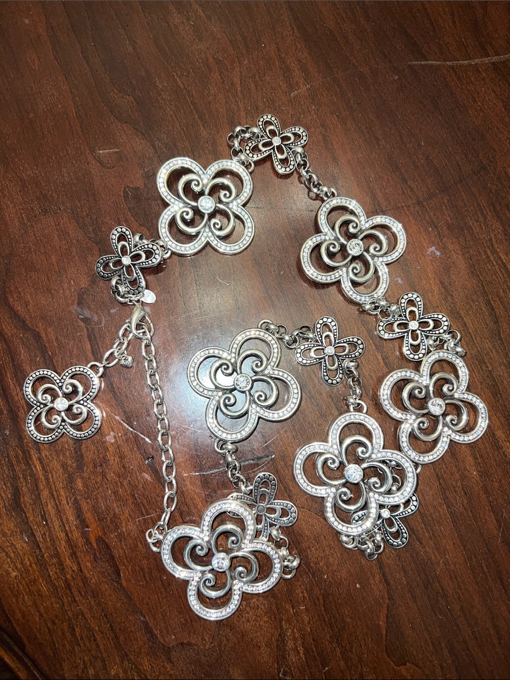 Brighton Silver Floral Link Belt with Crystal Accents